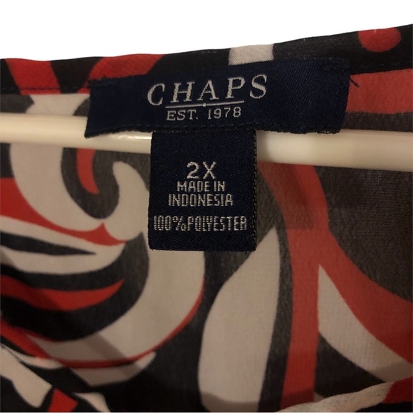 Chaps Retro Sheer Layer Blouse Y2K Bold Artsy Sophisticated Pull Tie Waist 2X - Picture 3 of 9